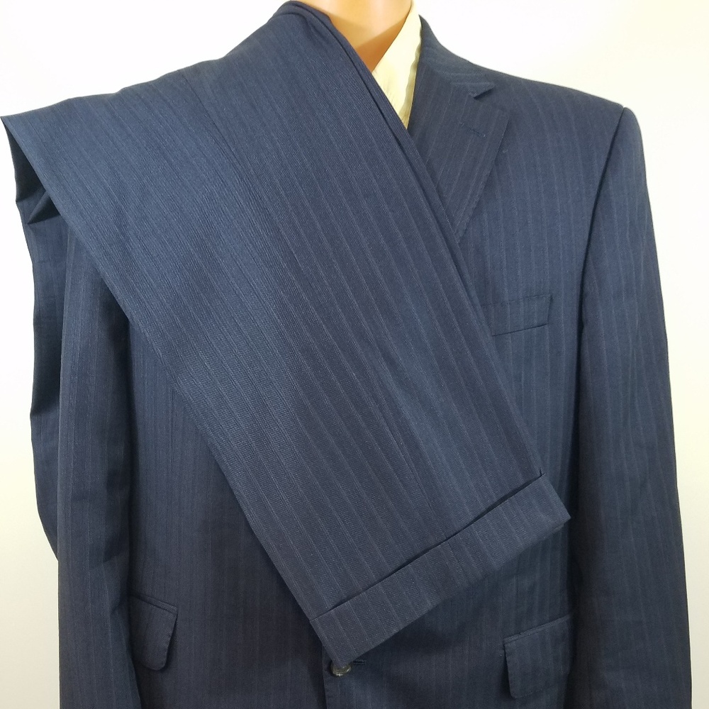 FERRUCCI $1,195 Men's Navy Striped Loro Piana Wool
